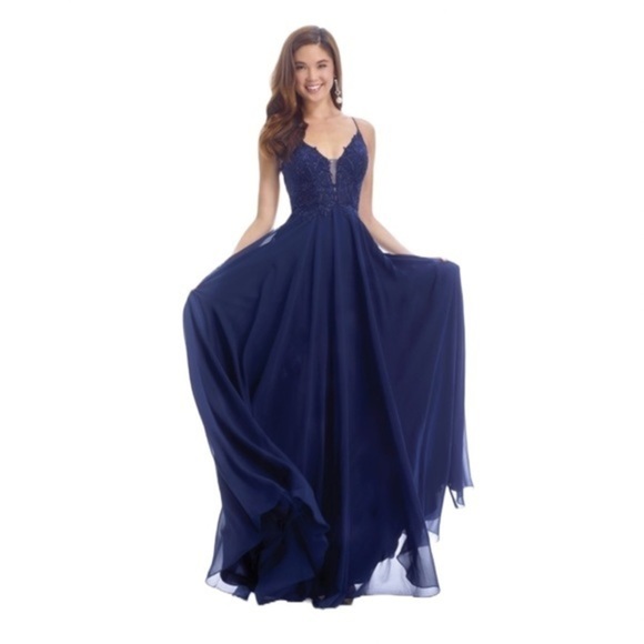 PROM DRESS Clarisse Navy Blue Long‎ Maxi Dress - Picture 1 of 7